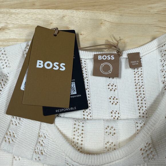 Boss Hugo Boss C Feli Pointelle Fit and Flare Sweater Dress White Women's Size L - Picture 4 of 12